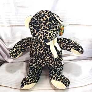 Toy Town Leopard Print Teddy Bear Carnival Prize Velour Vintage 16 Inch 2003